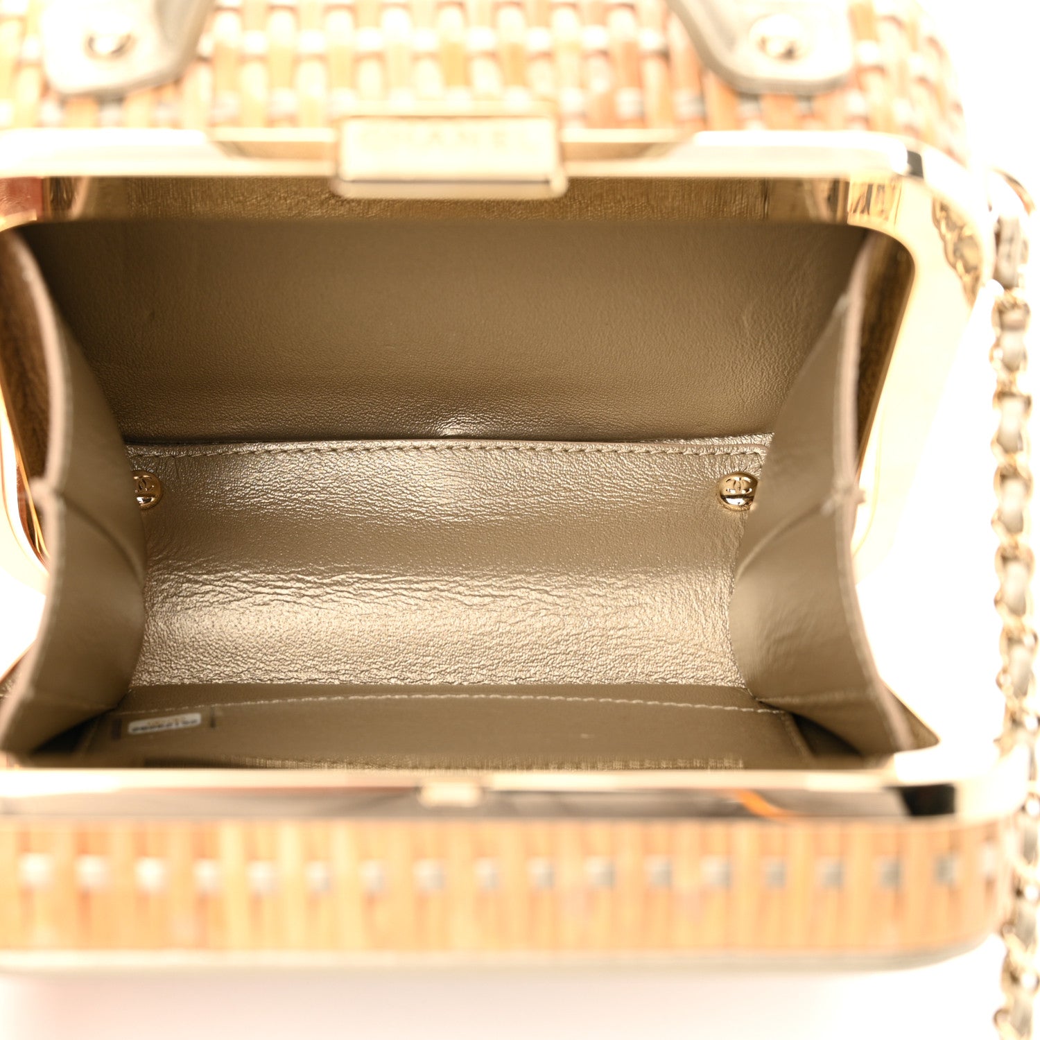 Chanel Raffia Calfskin Small CC Vanity Case Gold 5 of 12