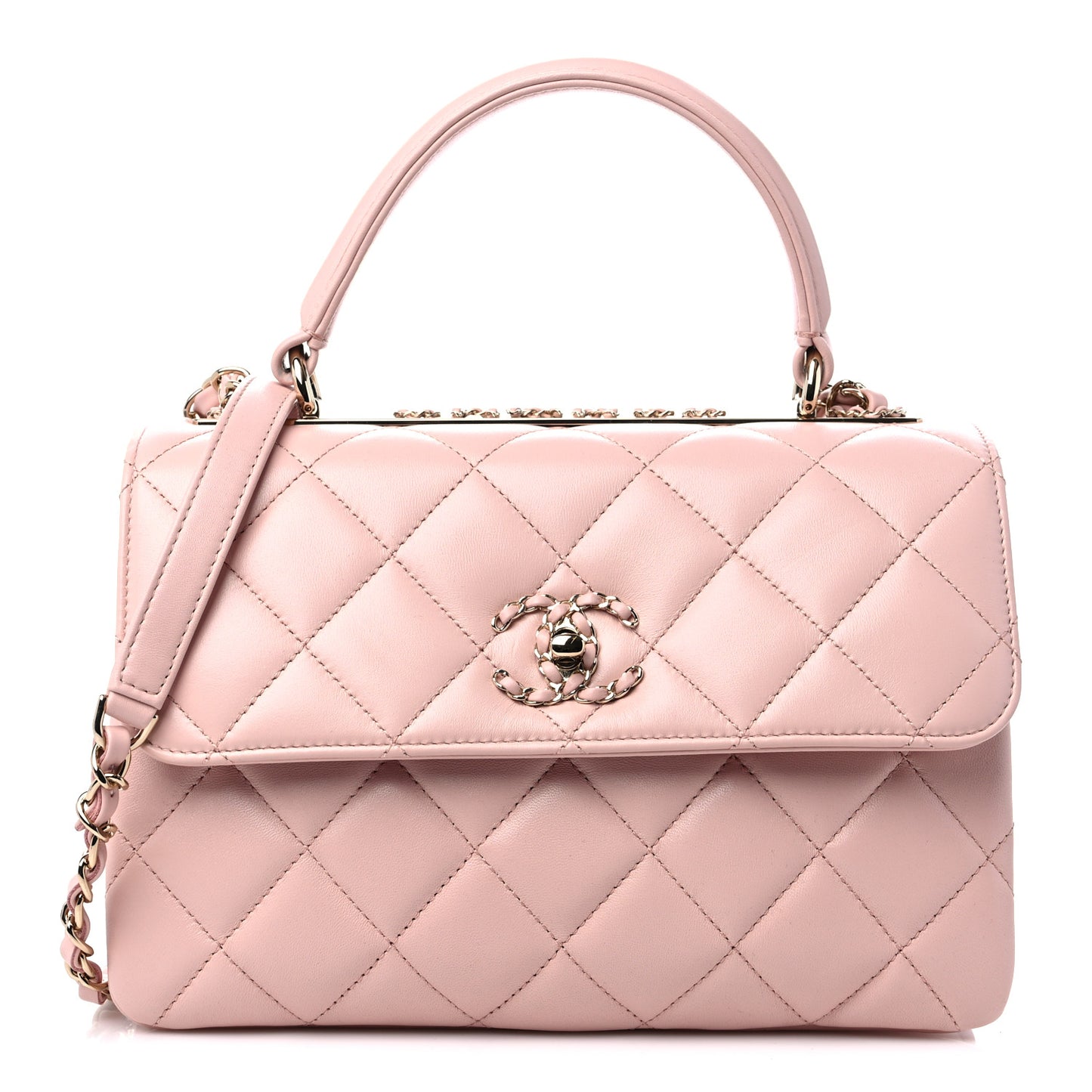 Lambskin Quilted Small Trendy Chain CC Flap Dual Handle Bag Light Pink