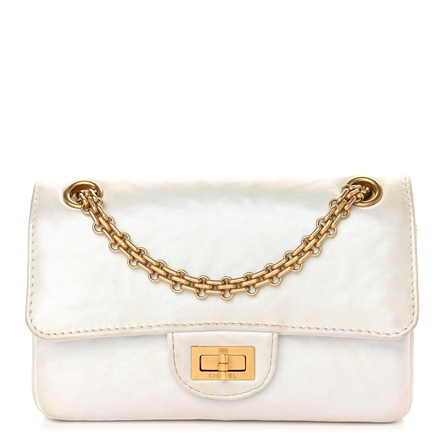 Iridescent Calfskin Embossed 2.55 Reissue Mini Flap White