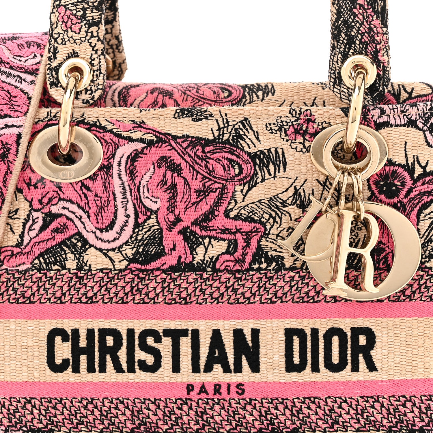 Christian Dior Canvas Toile De Jouy Embroidered Medium Lady D-Lite Beige Pink 8 of 10