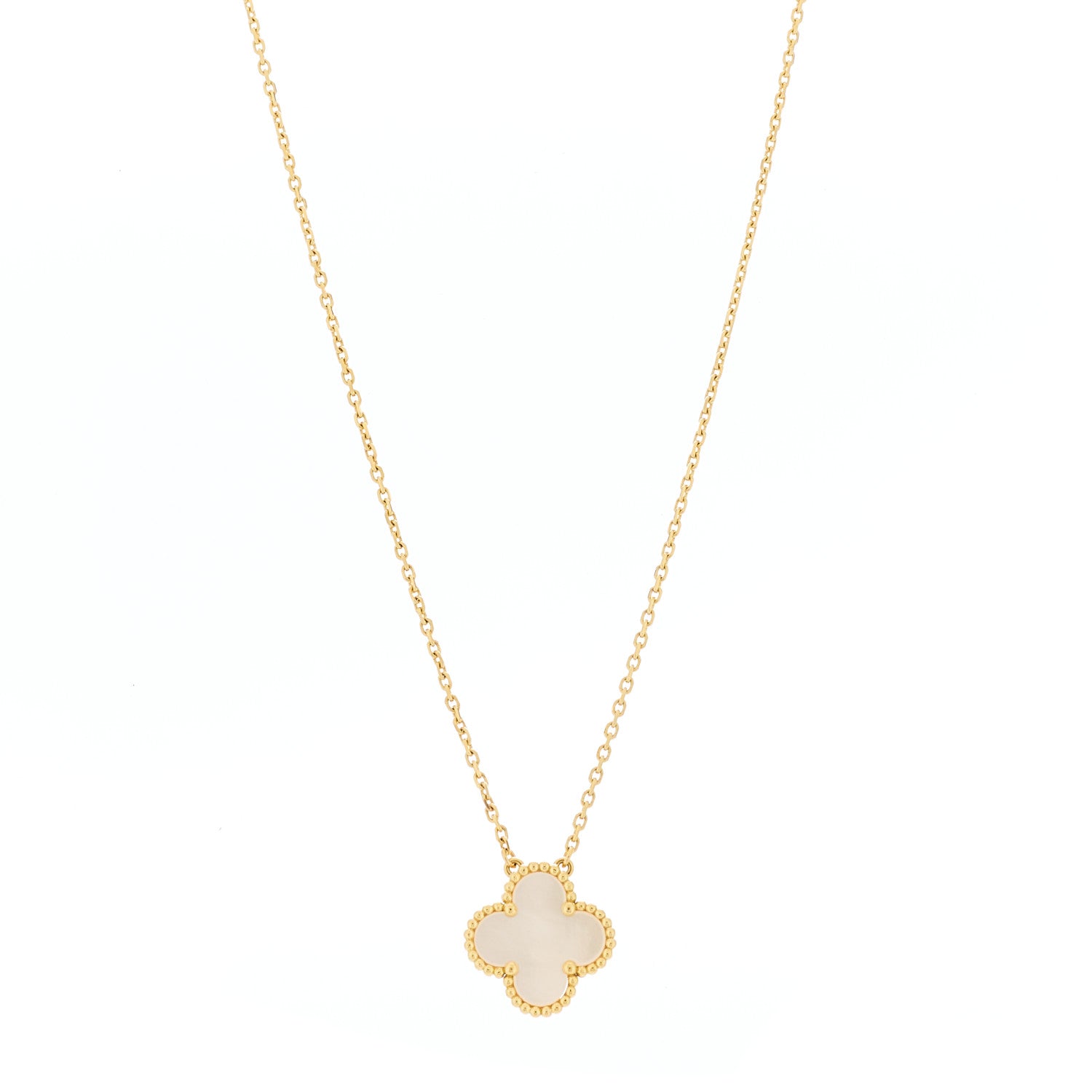 Van Cleef & Arpels 18K Yellow Gold Mother of Pearl Vintage Alhambra Pendant Necklace 1 of 5