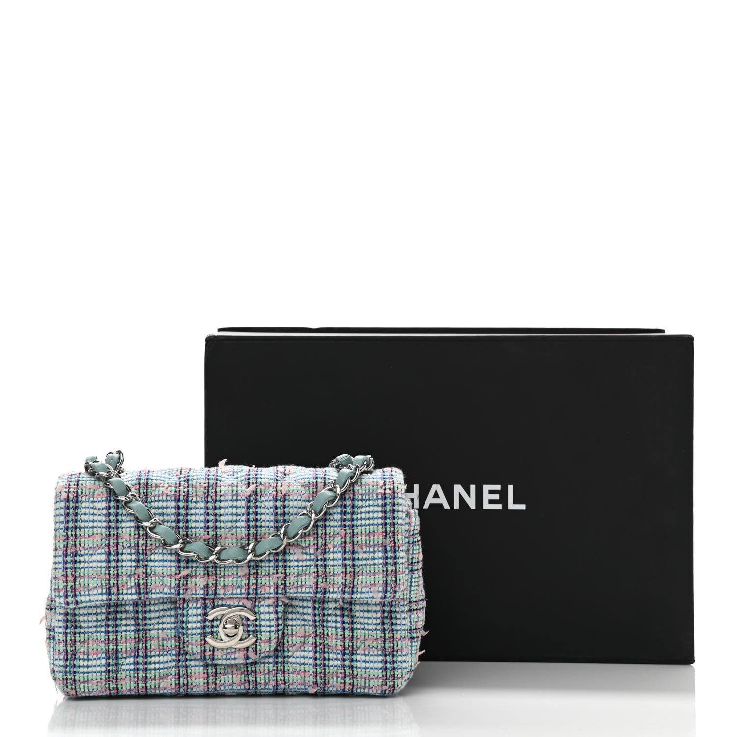 Chanel Tweed Quilted Mini Rectangular Flap Blue 11 of 11