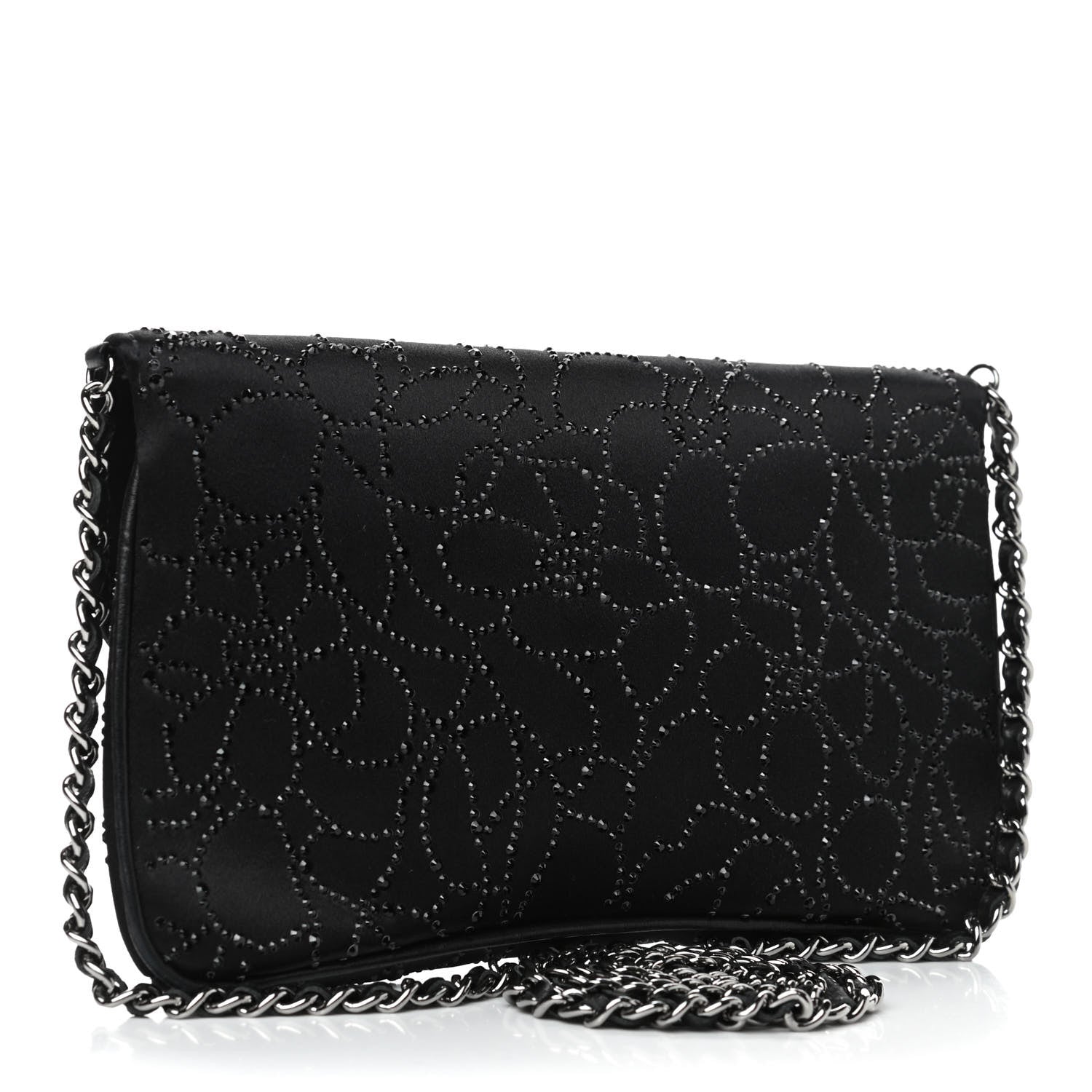 Chanel Satin Crystal Camellia Clutch On Chain Bag Black 2 of 4