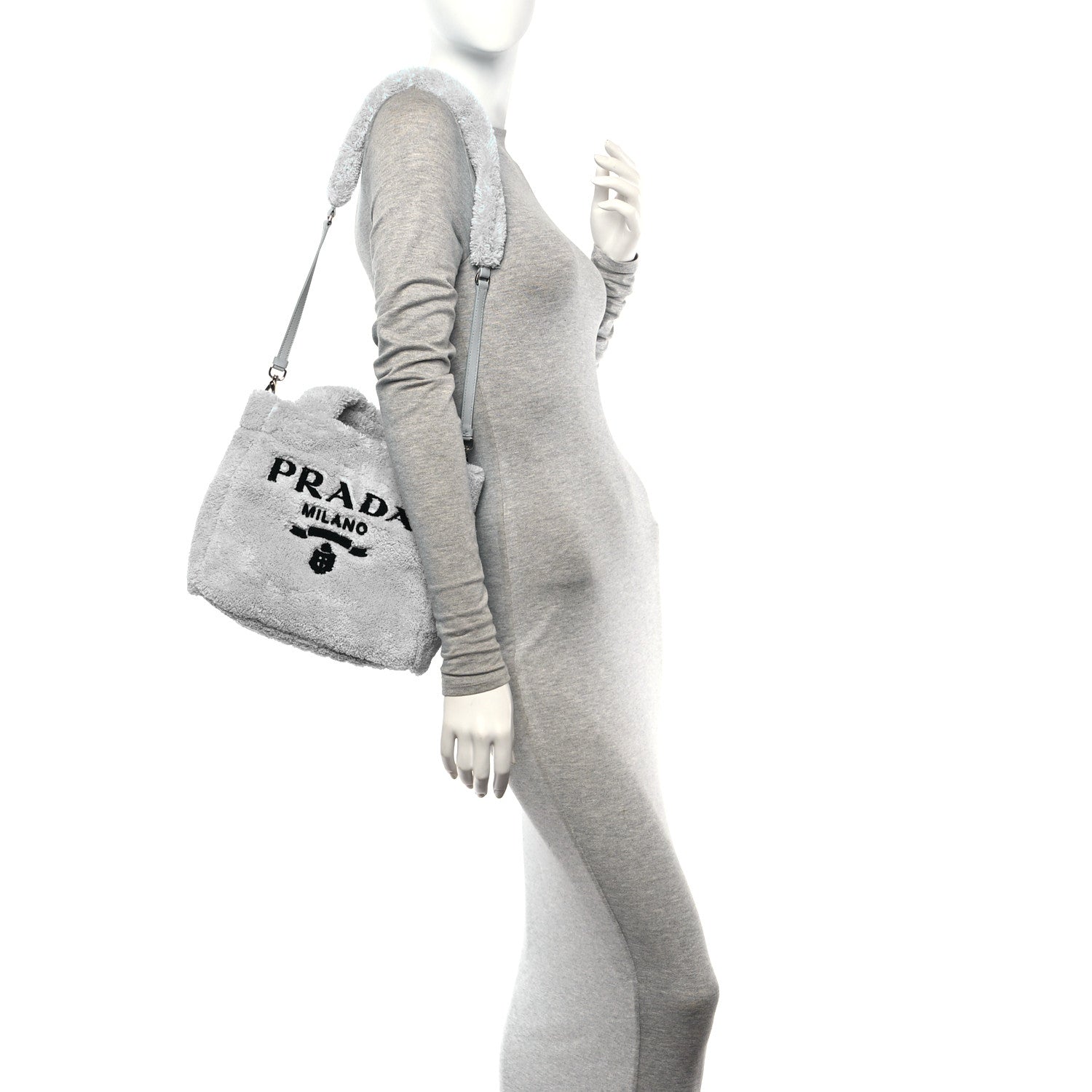 Prada Terry Cloth Small Tote Bag Cielo Black 2 of 10