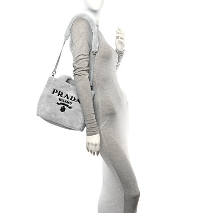 Prada Terry Cloth Small Tote Bag Cielo Black 2 of 10
