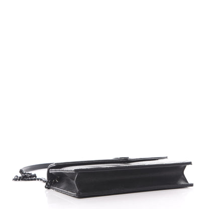 Saint Laurent Grain De Poudre Matelasse Chevron Monogram Envelope Chain Wallet Black 3 of 10