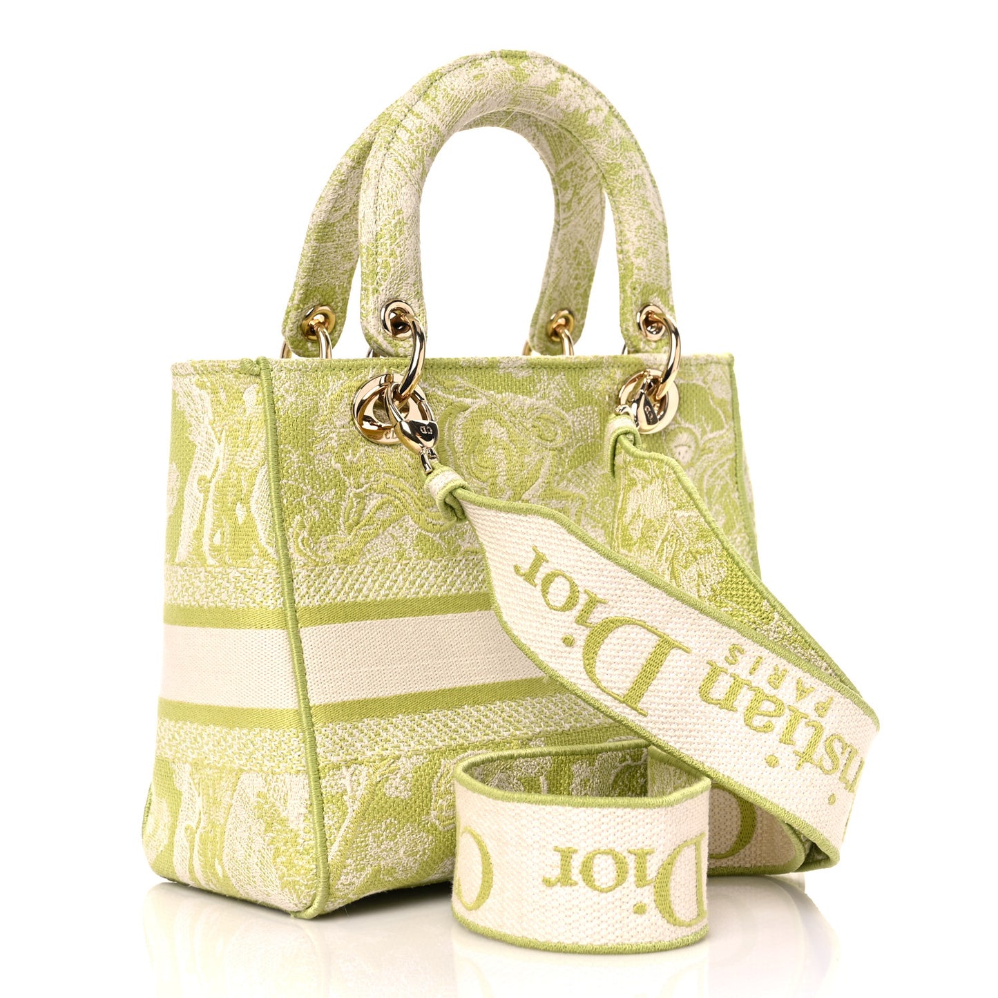 Canvas Toile De Jouy Reverse Embroidered Medium Lady D-Lite Green