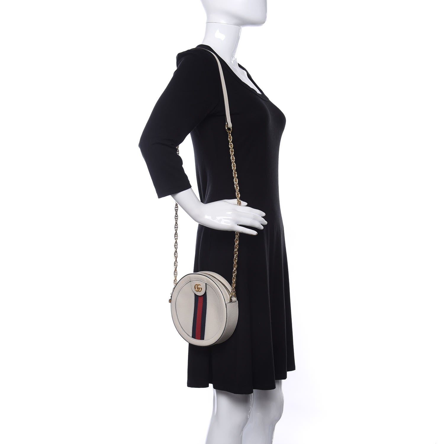 Gucci Textured Calfskin Web Mini Ophidia Round Shoulder Bag Mystic White 2 of 9