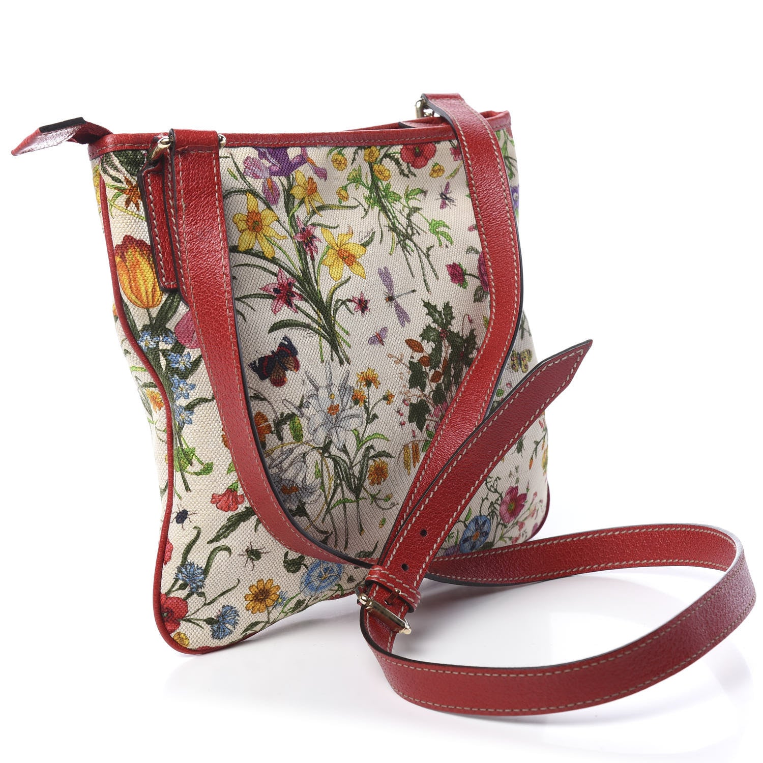 Gucci Canvas Flora Floral Crossbody Bag Red 3 of 13