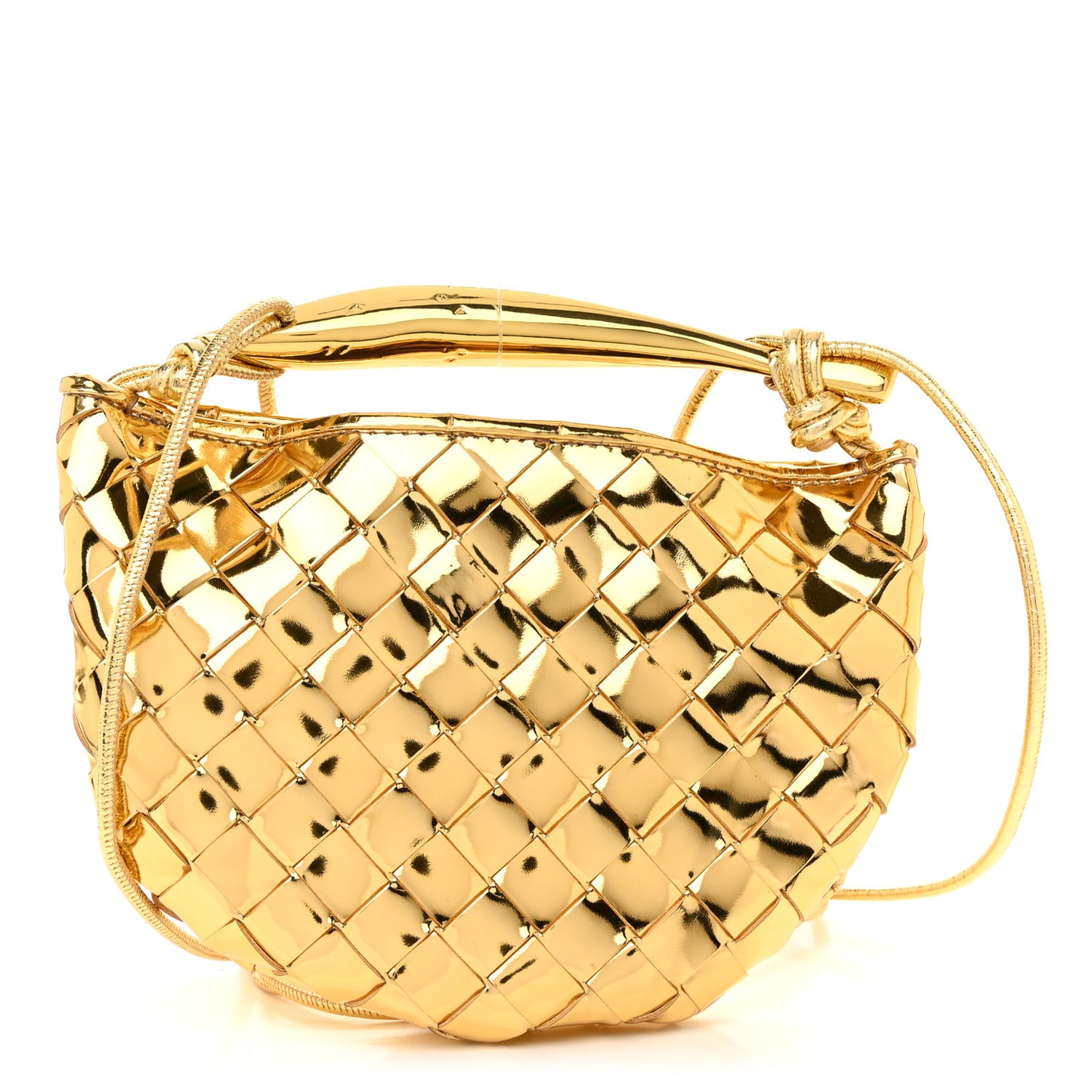 Mirror Laminated Nappa Intrecciato Mini Sardine Bag Gold