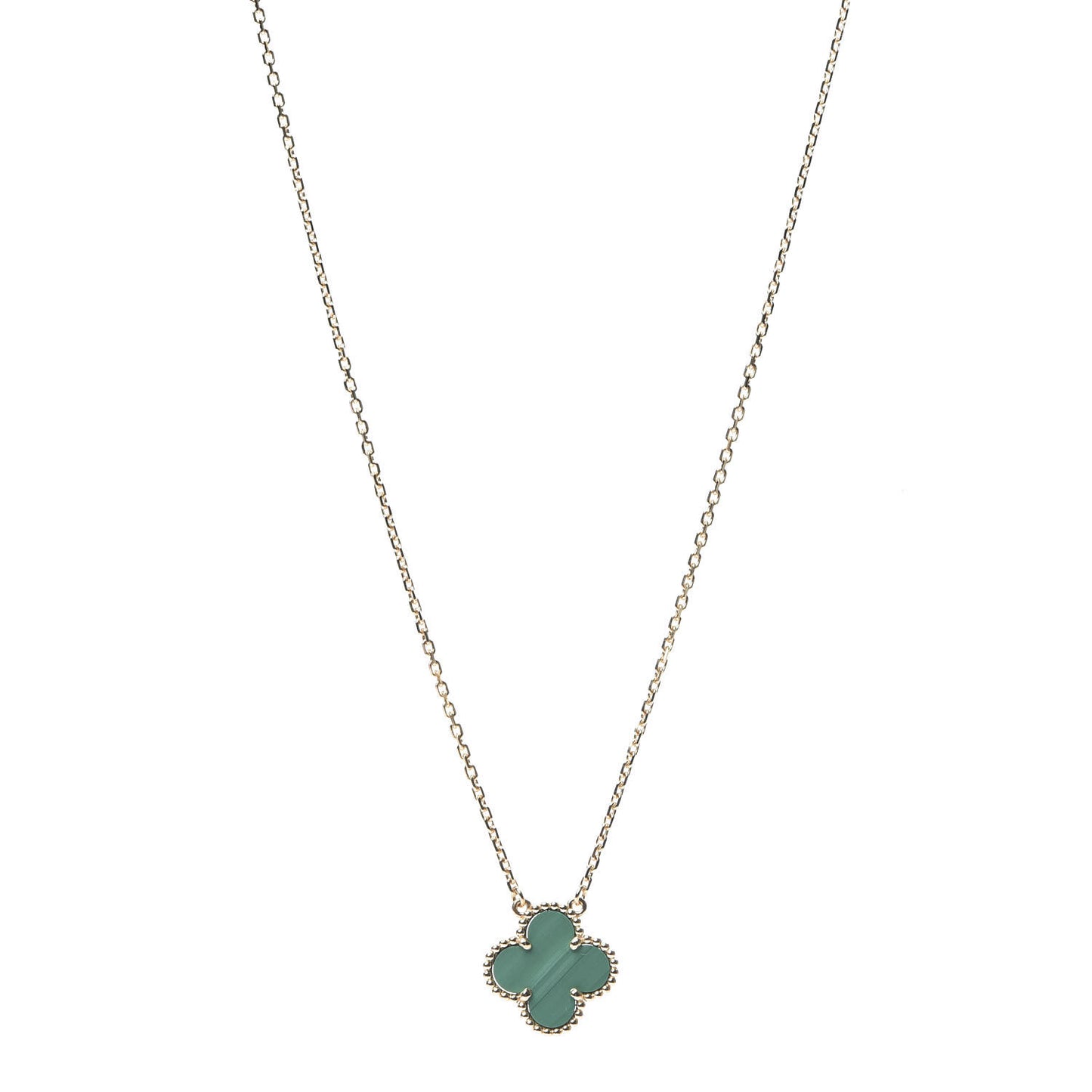18K Yellow Gold Malachite Vintage Alhambra Pendant Necklace