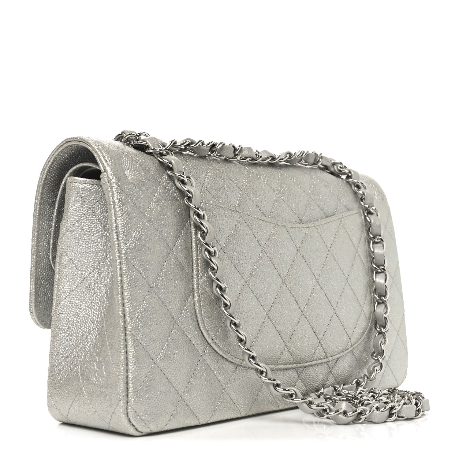 Chanel Glittered Metallic Caviar Quilted Medium Double Flap Silver 3 of 10