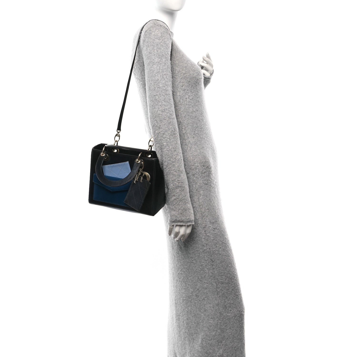 Christian Dior Calfskin Pockets Medium Lady Dior Blue 2 of 10