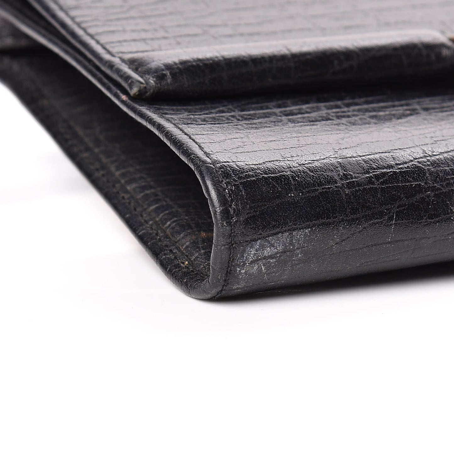 Textured Calfskin Bamboo Bar Clutch Black