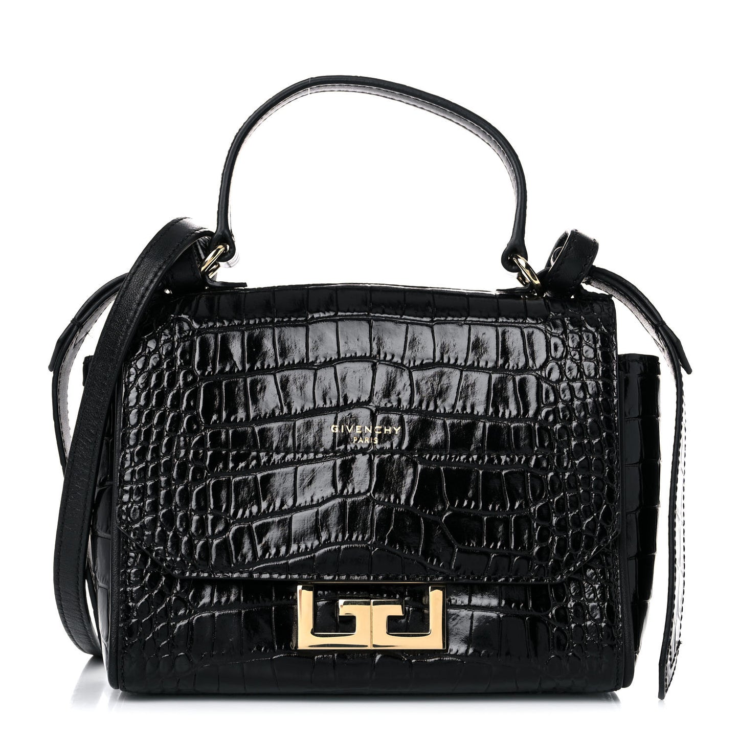 Calfskin Crocodile Embossed Eden Mini Top Handle Black