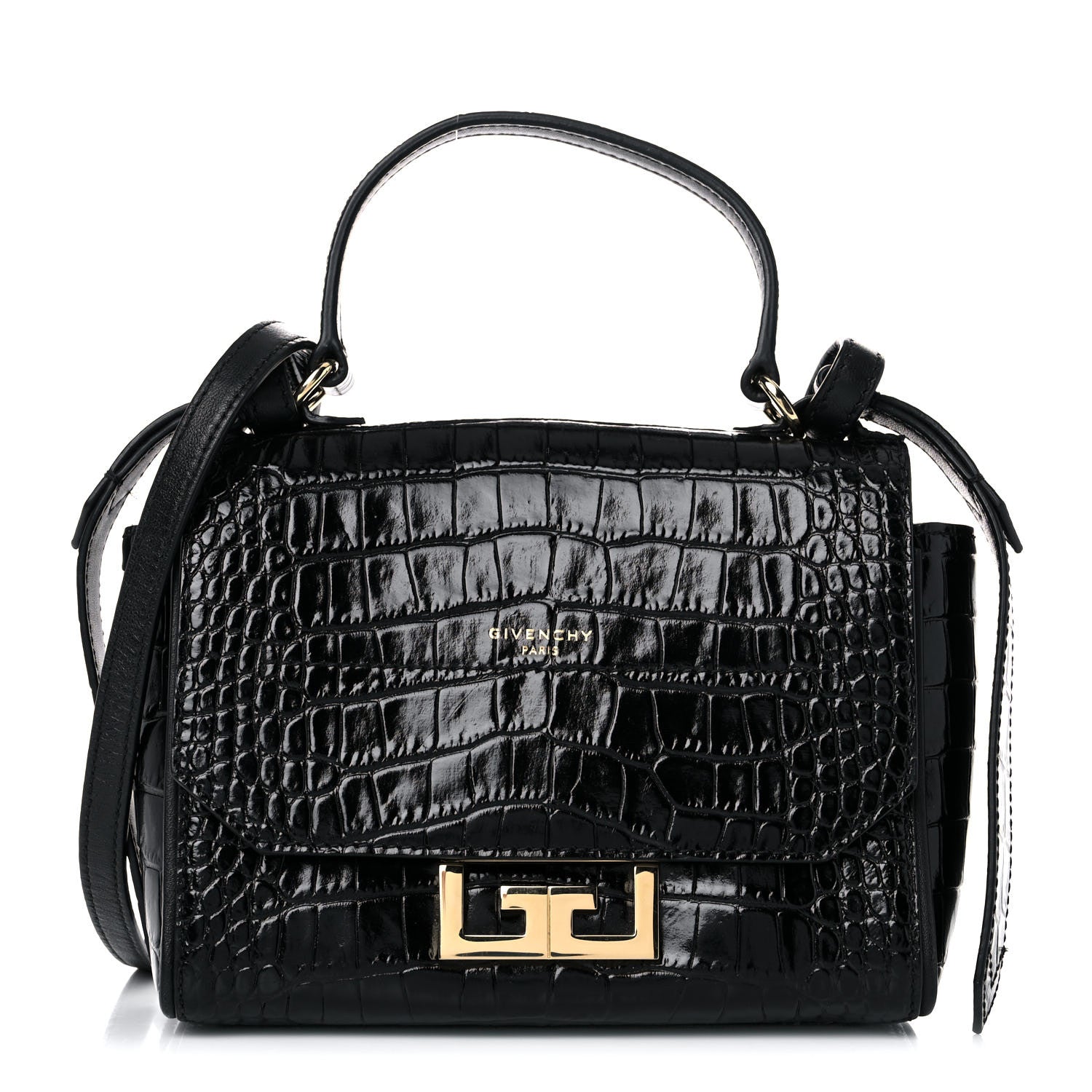 Givenchy Calfskin Crocodile Embossed Eden Mini Top Handle Black 1 of 16