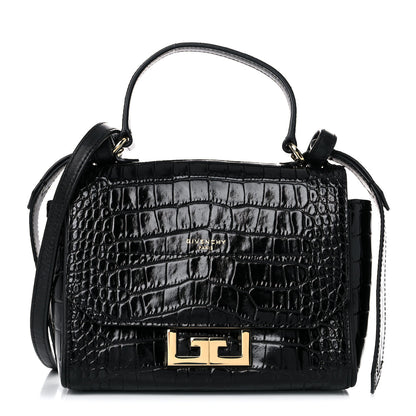 Givenchy Calfskin Crocodile Embossed Eden Mini Top Handle Black 1 of 16
