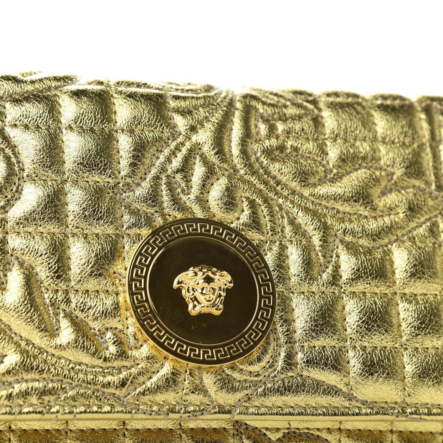 Metallic Nappa Barocco Quilted Wallet On Chain Crossbody Gold