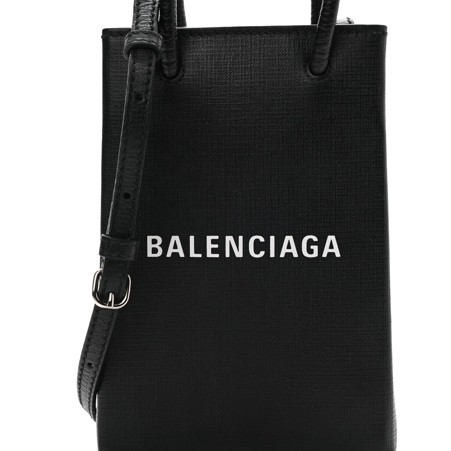 Squared Calfskin Logo Shopping Phone Holder Bag Black