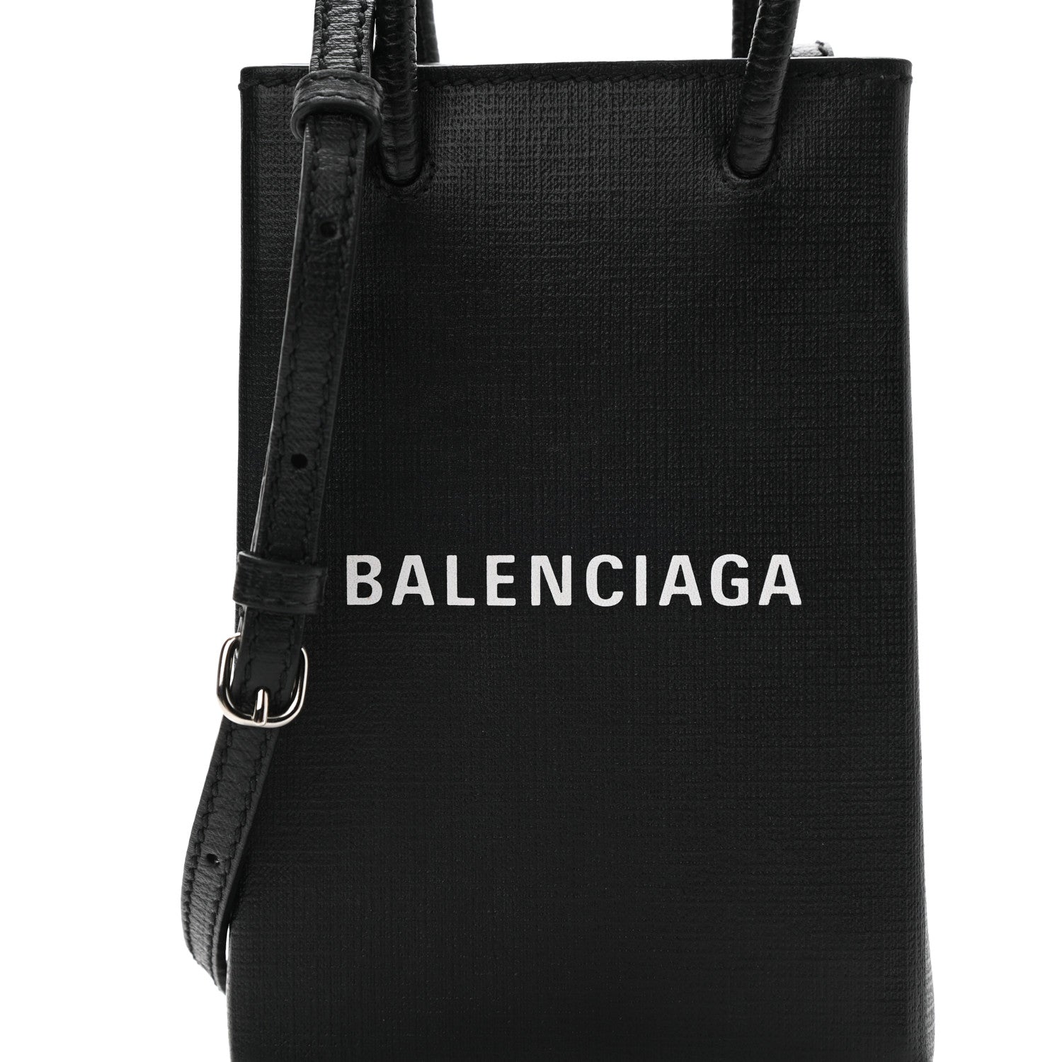 Balenciaga Squared Calfskin Logo Shopping Phone Holder Bag Black 7 of 10