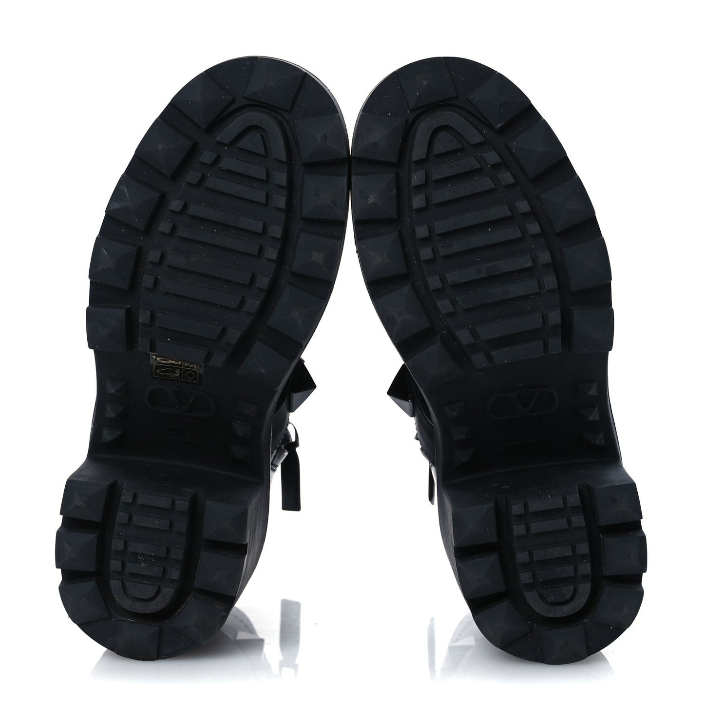 Calfskin Tonal Roman Stud Combat Boots 35.5 Black