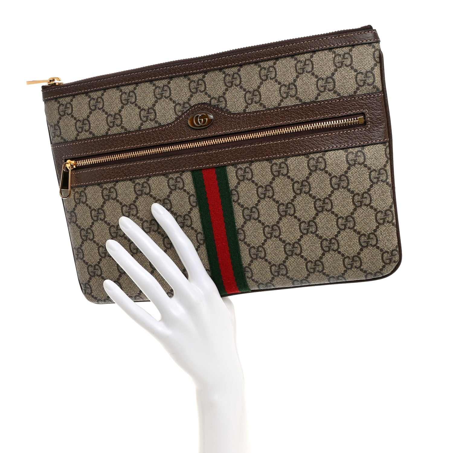 Gucci GG Supreme Monogram Large Ophidia Pouch Clutch Brown 2 of 8