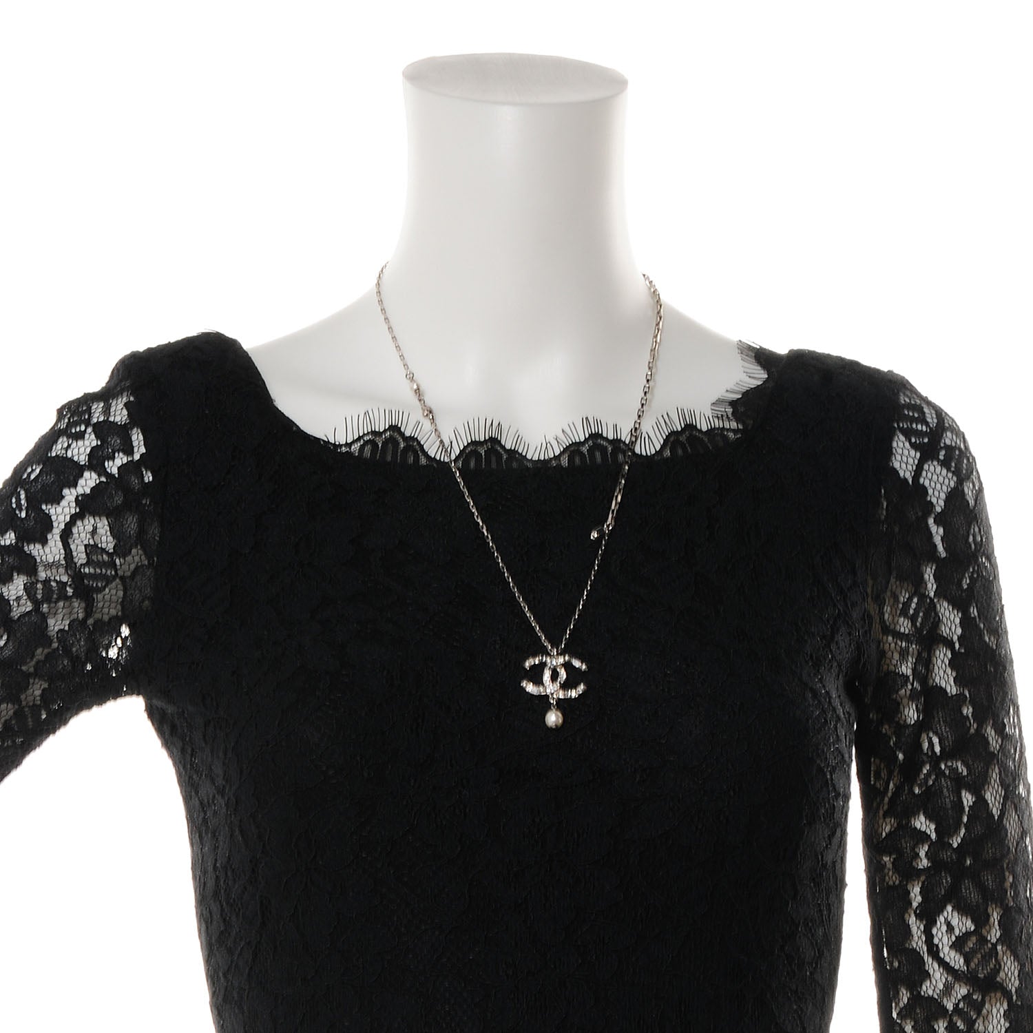 Chanel Pearl Crystal Baguette CC Chain Long Necklace Silver 2 of 5