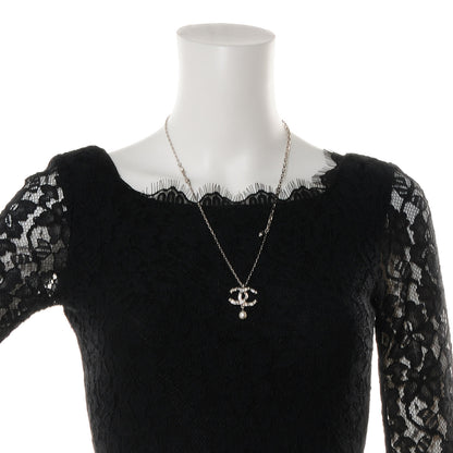 Chanel Pearl Crystal Baguette CC Chain Long Necklace Silver 2 of 5