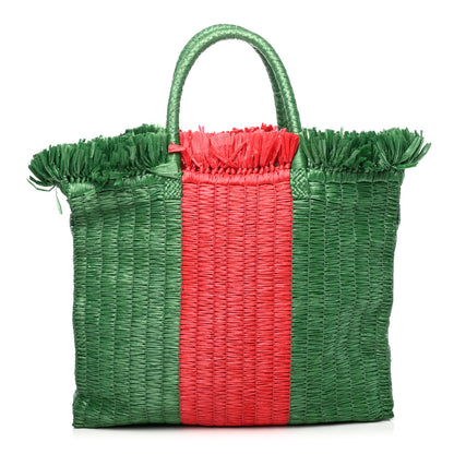 Gucci Raffia Linen Web Cestino Tote Bag Red Green 1 of 4