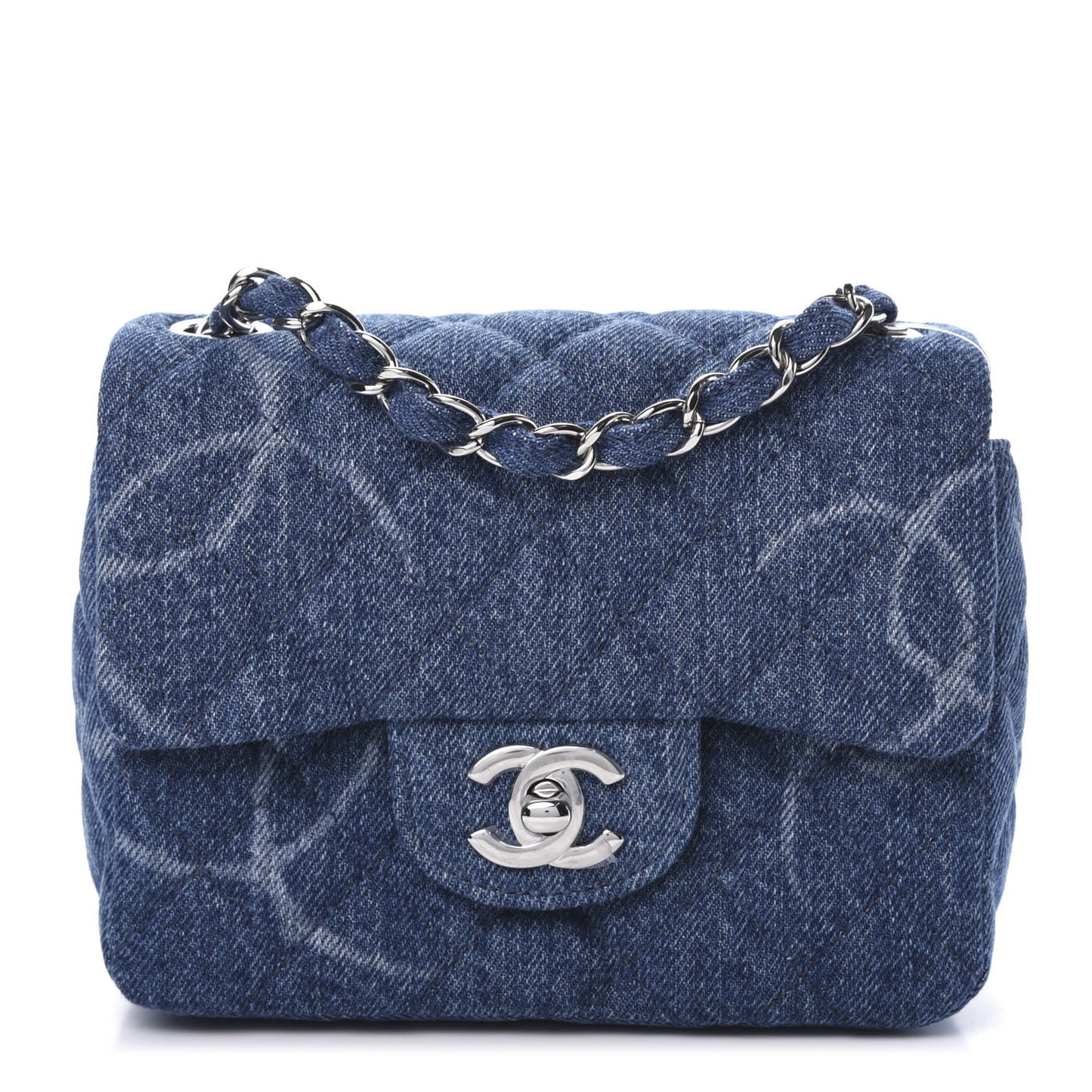 Denim CC Quilted Mini Square Flap Blue