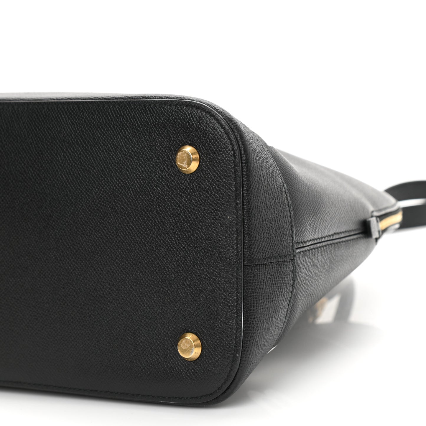 Signature Grained Calfskin Logo M Ville Top Handle Bag Black