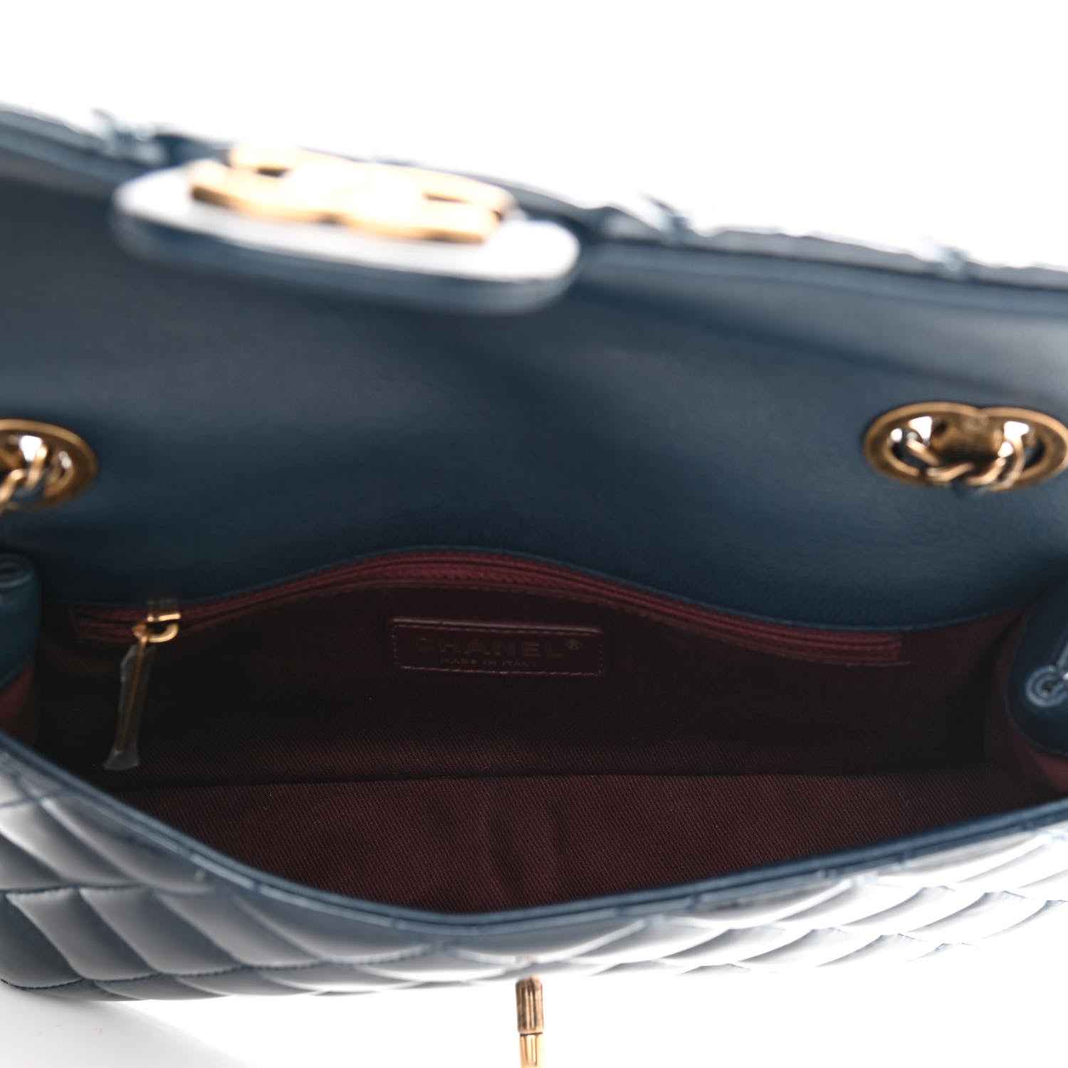 Chanel Patent Goatskin Quilted Medium CC Eyelet Flap Blue 5 of 11