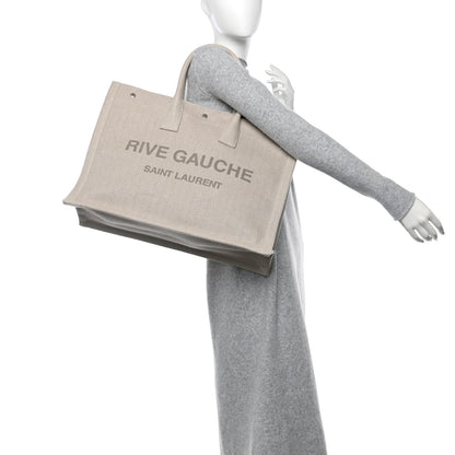 Saint Laurent Cotton Linen Rive Gauche Tote Light Shell 2 of 10