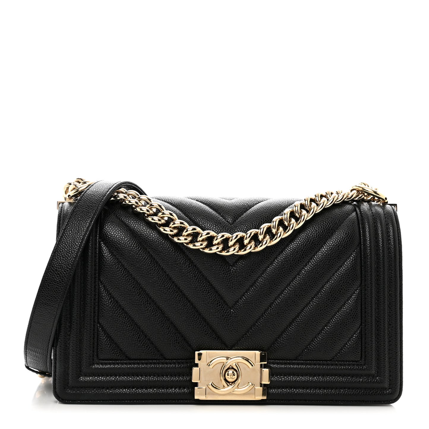 Caviar Chevron Quilted Medium Boy Flap Black