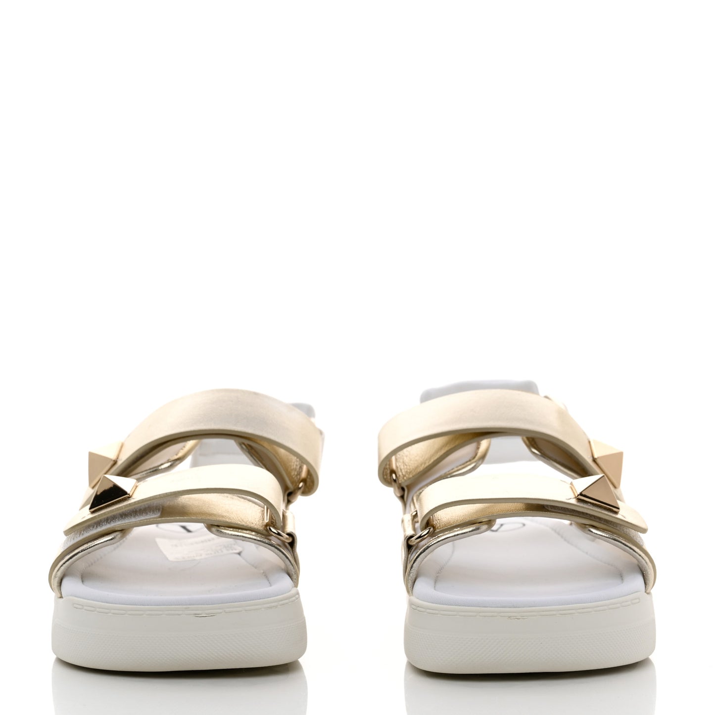 Calfskin Metallic Nappa Roman Stud Velcro Sandals 36 White