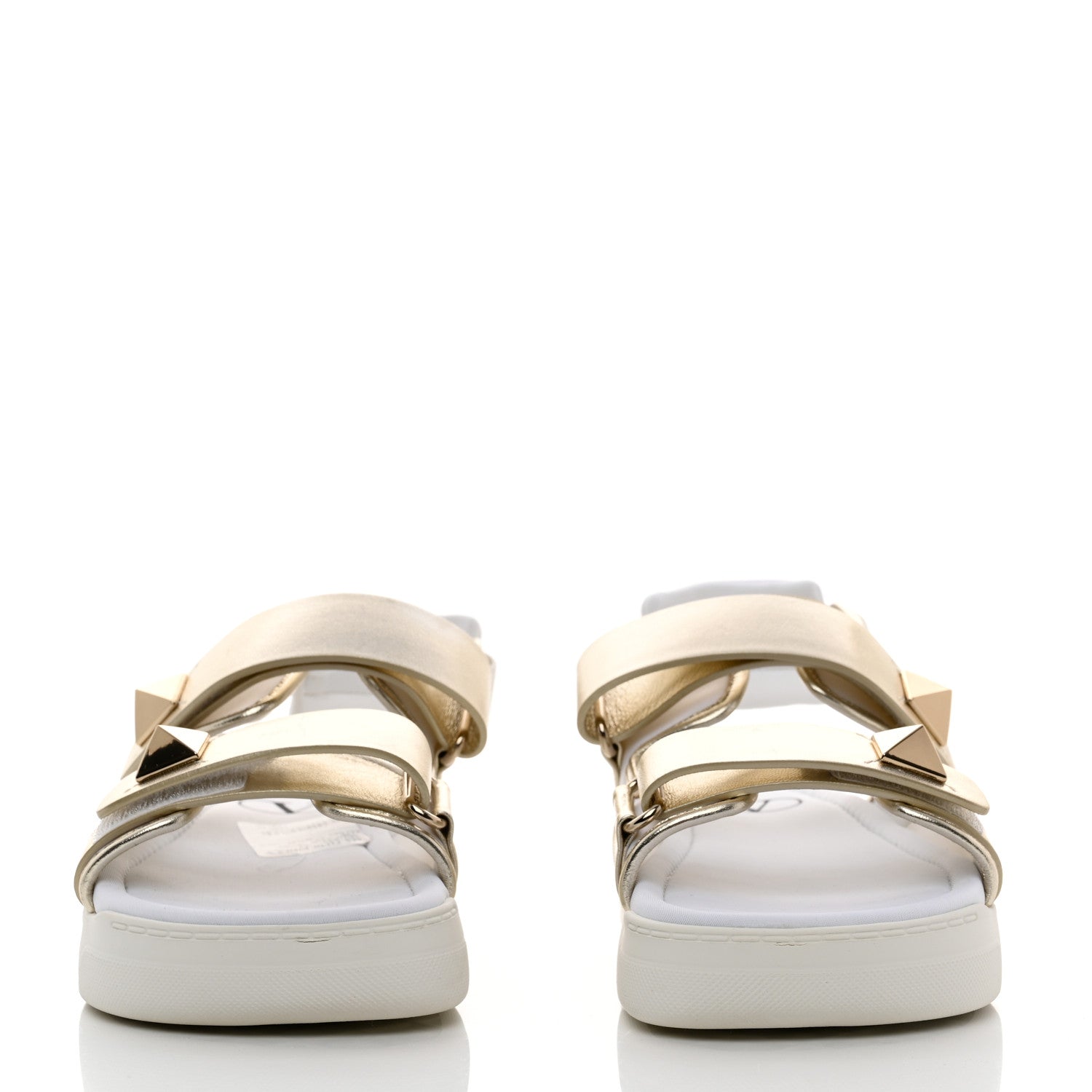 Valentino Garavani Calfskin Metallic Nappa Roman Stud Velcro Sandals 36 White 2 of 8