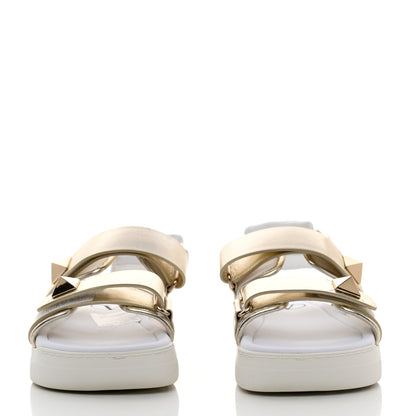 Valentino Garavani Calfskin Metallic Nappa Roman Stud Velcro Sandals 36 White 2 of 8