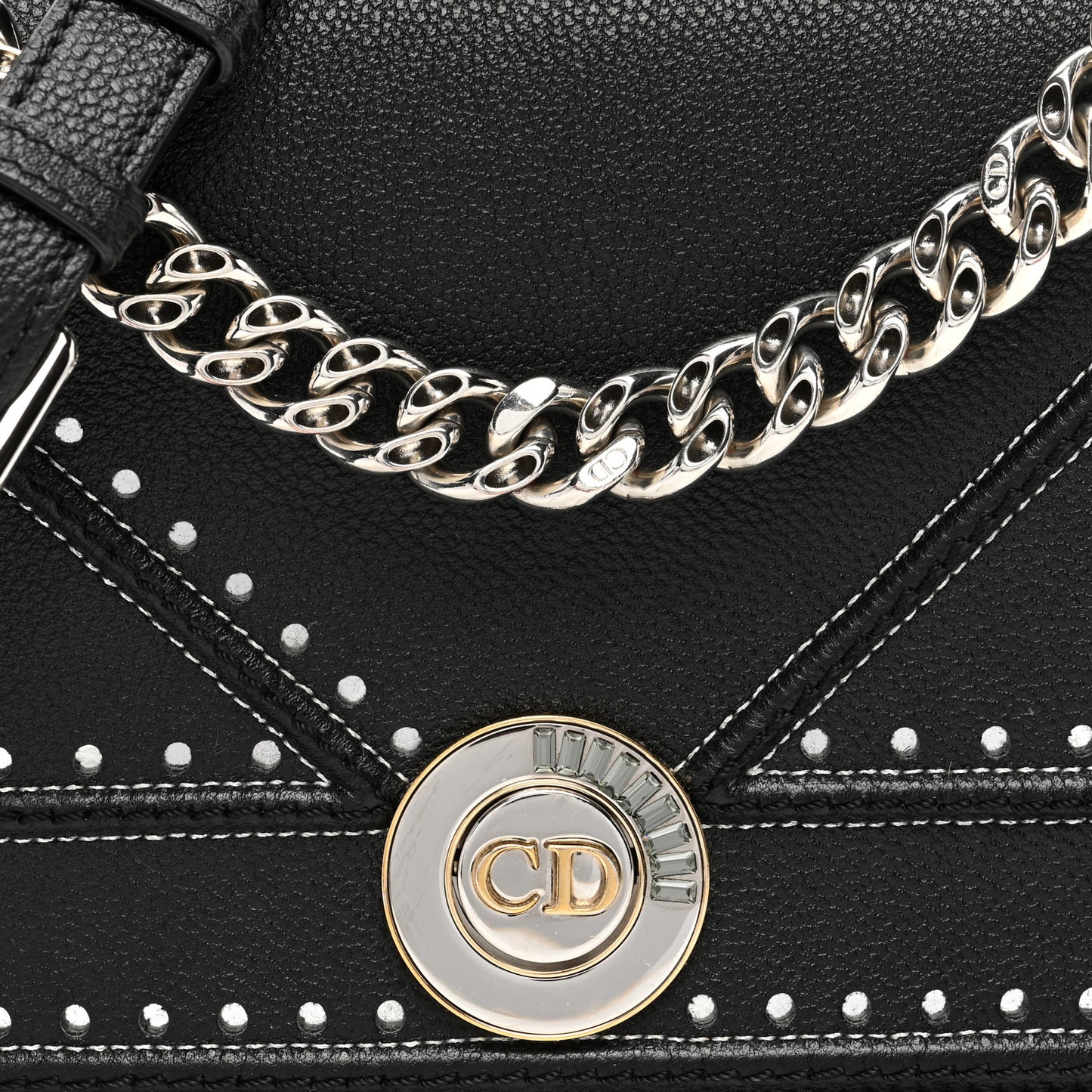 Grained Calfskin Perforated Diorama Flap Bag Black