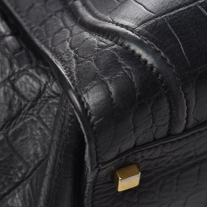 Celine Crocodile Embossed Calfskin Medium Phantom Luggage Black 12 of 19