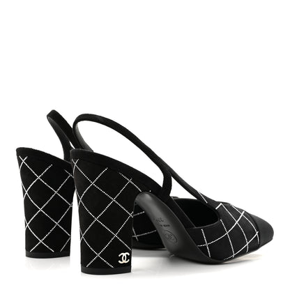 Chanel Suede Kidskin Cap Toe CC Slingback Pumps 37.5 Black Silver 5 of 9