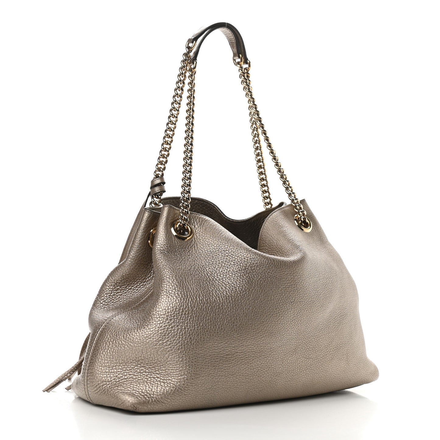 Metallic Pebbled Calfskin Medium Soho Chain Shoulder Bag Golden Beige