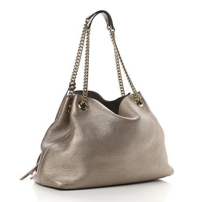 Gucci Metallic Pebbled Calfskin Medium Soho Chain Shoulder Bag Golden Beige 3 of 11