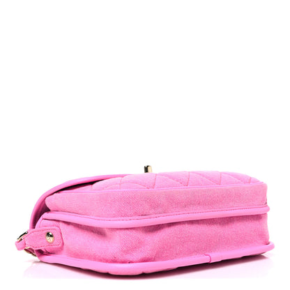 Chanel Denim Quilted Small Messenger Flap Neon Pink 4 of 10