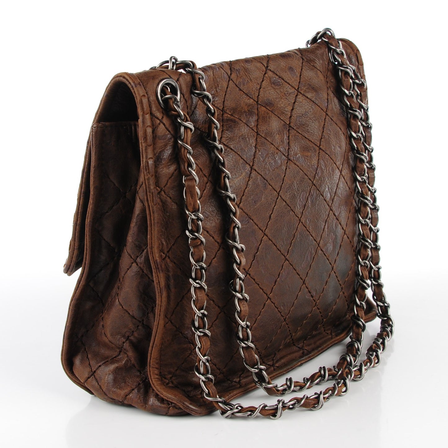 Aged Crumpled Calfskin Small Vintage Flap Brown