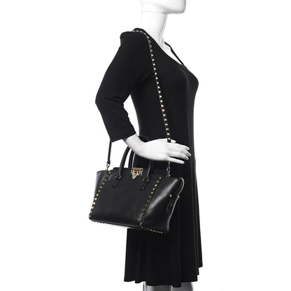 Valentino Garavani Vitello Small Rockstud Double Handle Tote Black 2 of 16