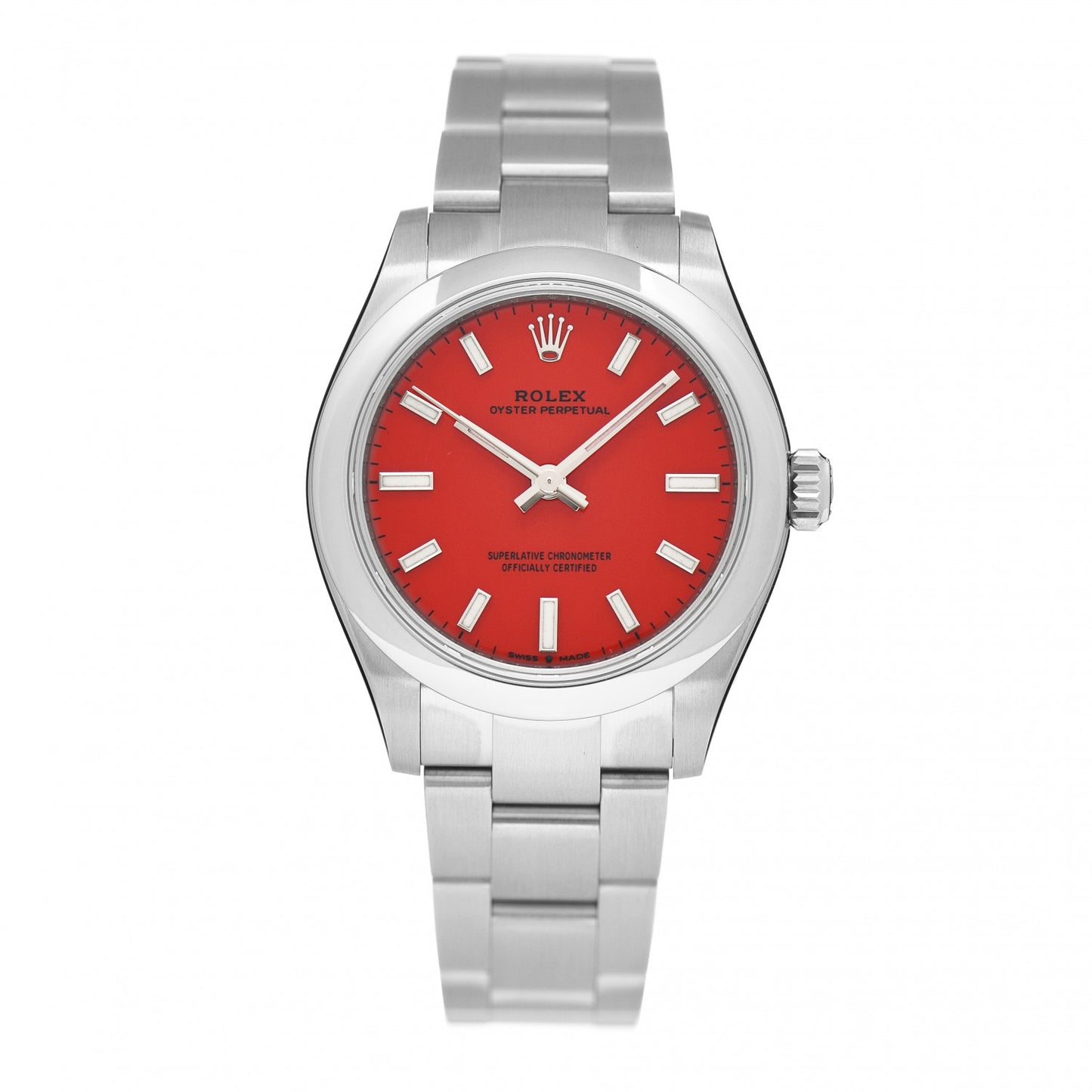 Stainless Steel 31mm Oyster Perpetual Watch Coral Red 277200