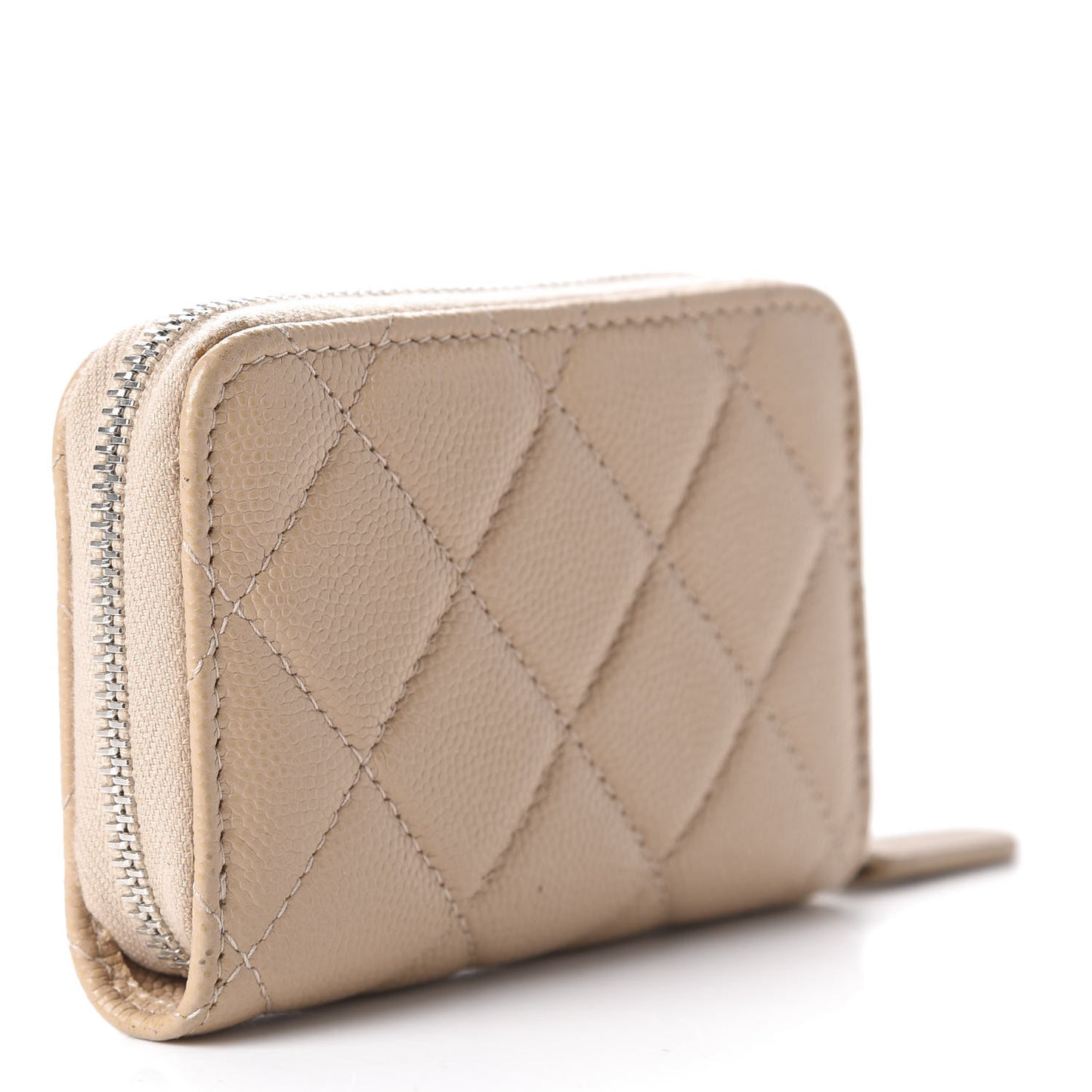 Caviar Quilted Zip Around Coin Purse Beige