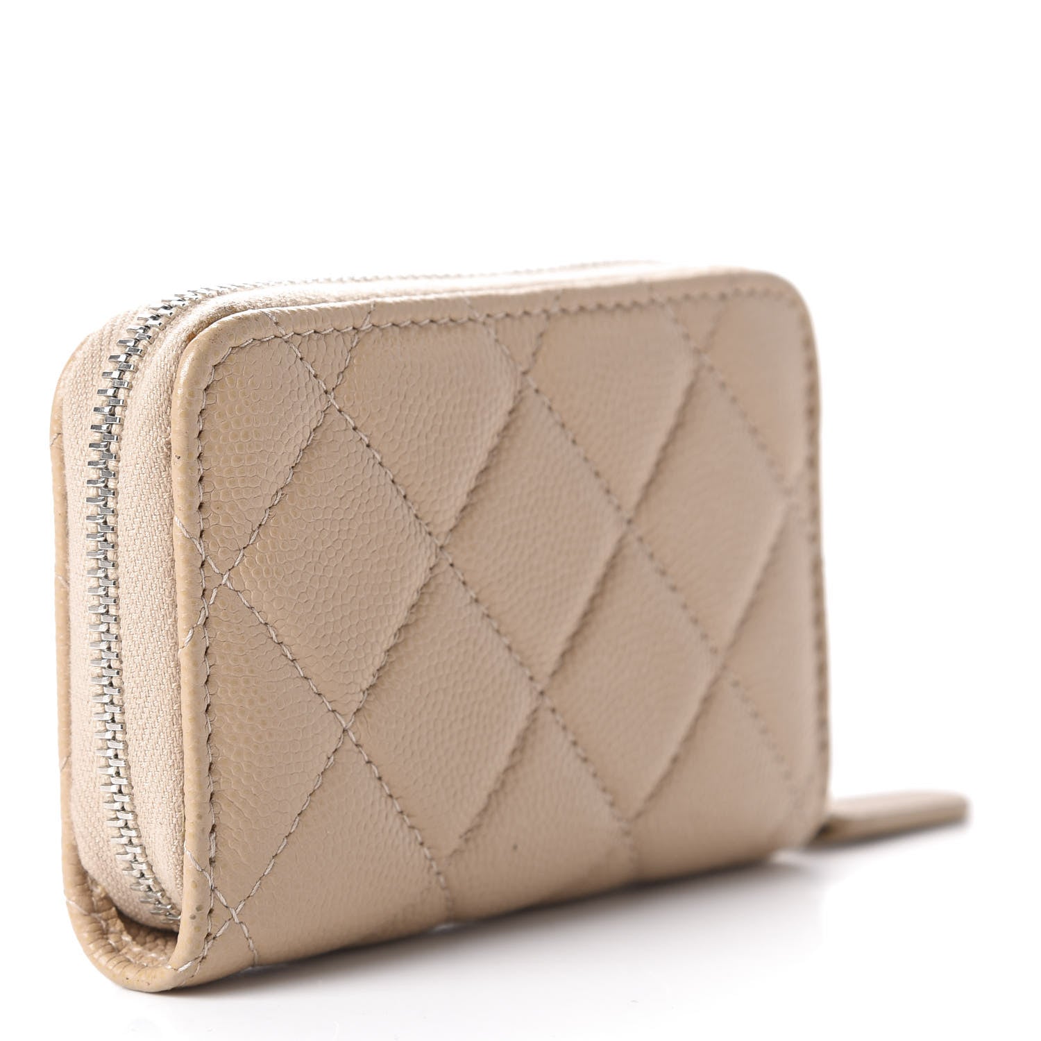 Chanel Caviar Quilted Zip Around Coin Purse Beige 3 of 9