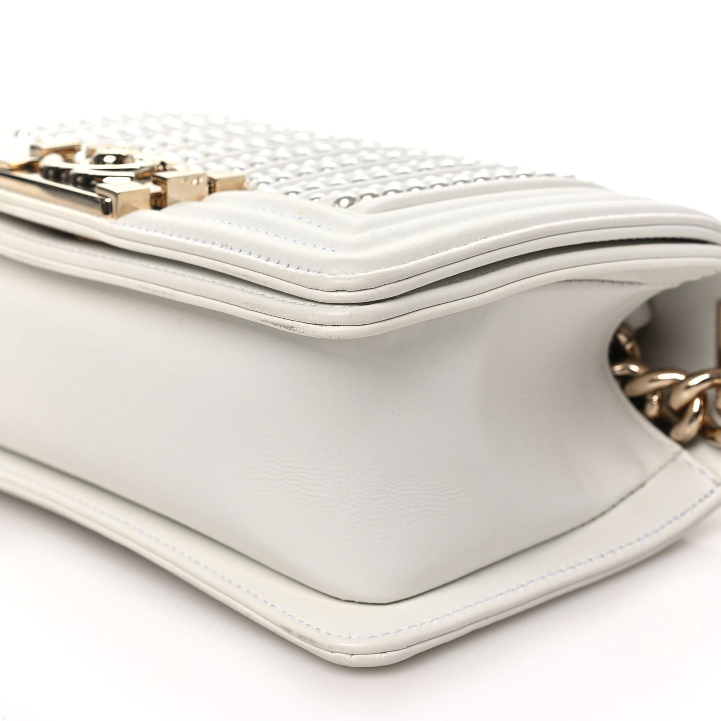 Calfskin Pearl Small Boy Flap White