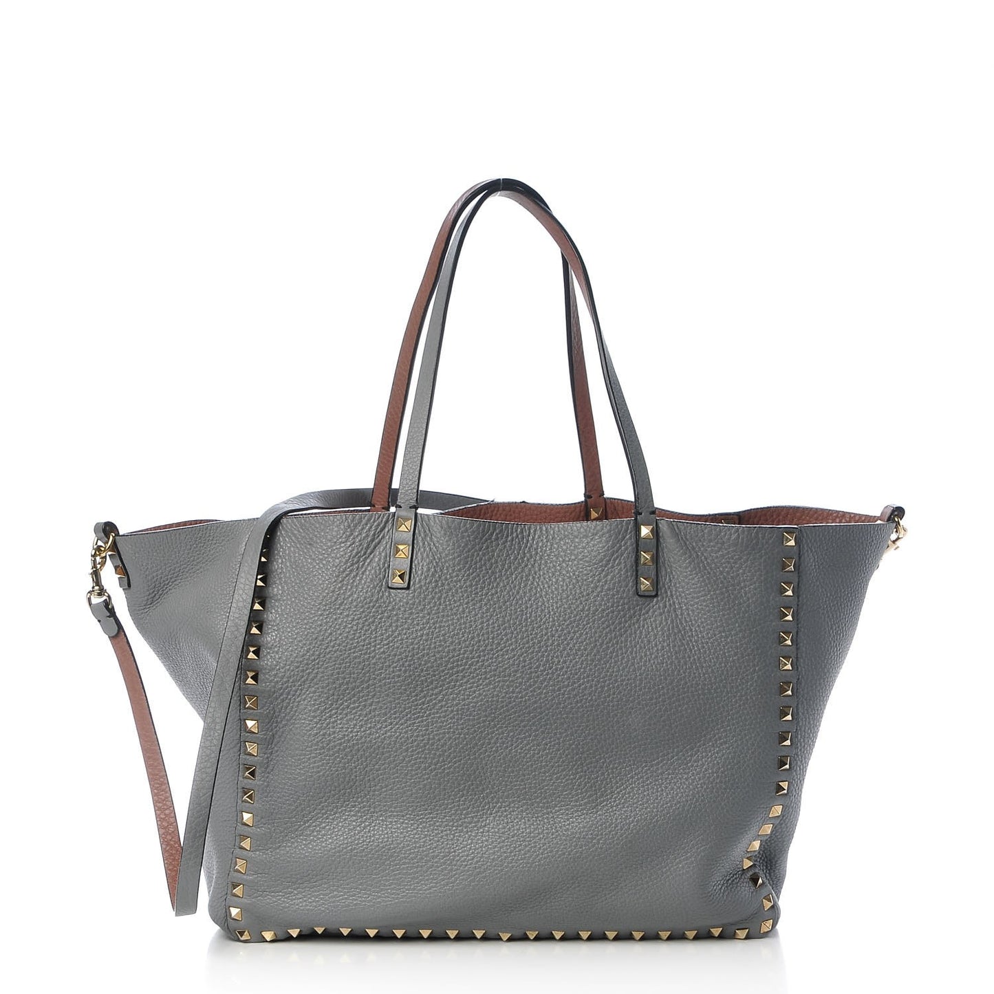 Grained Calfskin Medium Rockstud Reversible Tote Dark Rose Grey